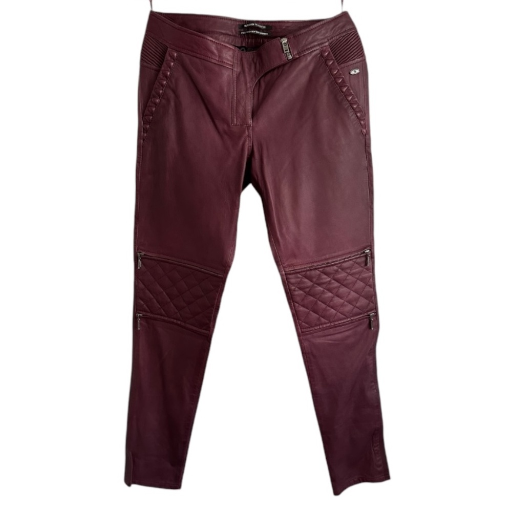 maison scotch maroon leather pants